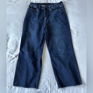 Judy Blue Dark Wash Wide leg crop Jeans with raw hem